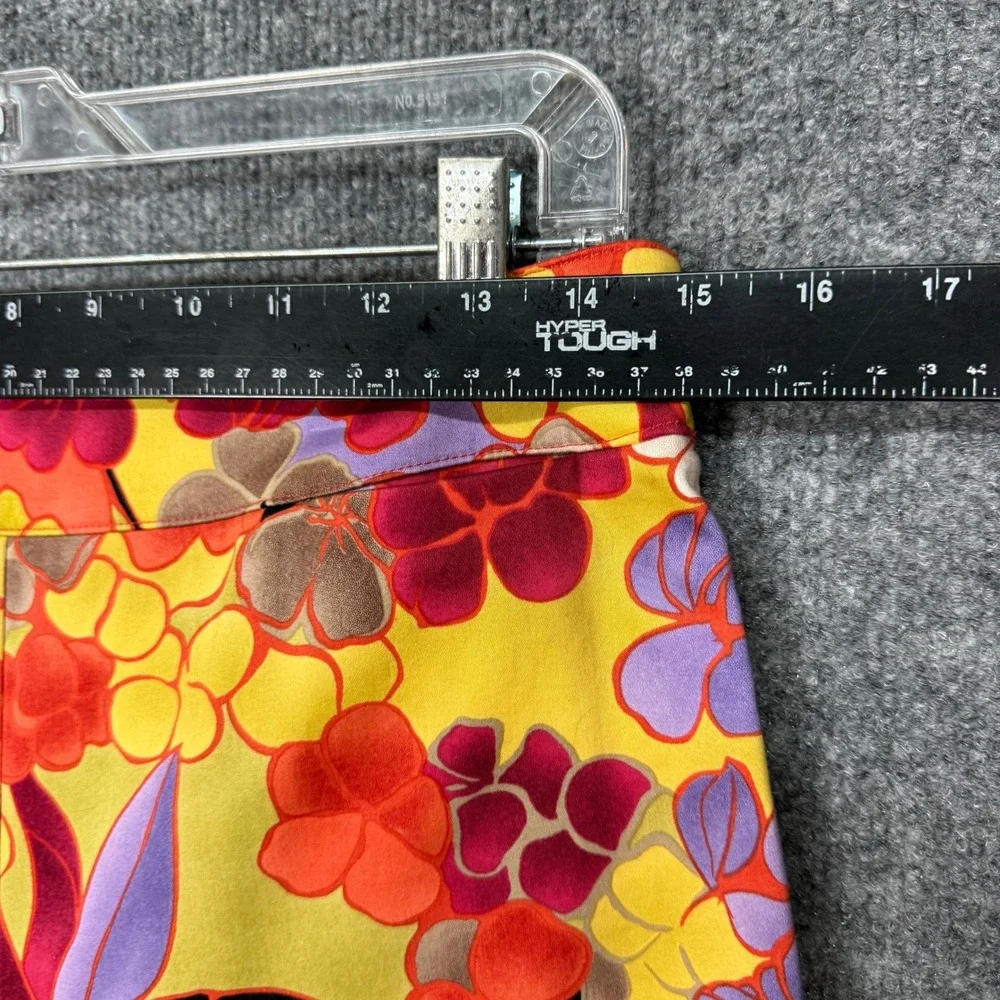 Talbots Pants Womens 8 Yellow Orange Purple Floral Print Cotton Stretch Side Zip